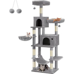 Arbre à Chat Hauteur 199 cm Grande Tour de Jeux Housses de Plate-forme Amovibles Multi-niveaux Gris Clair