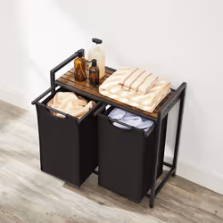 Songmics BLH201B01 panier à linge Rectangulaire Tissu, Tableau à particules, Acier Noir, Marron - Vue supplémentaire 5