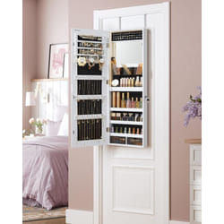 Songmics - Armoire à Bijoux Murale, Organisateur avec Lumières led, Placard de Rangement, avec Miroir sans Cadre, Miroir de Maquillage Intégré, 2