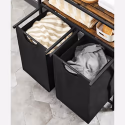 Vasagle BLH211B01 panier à linge 92 L Rectangulaire Panneaux MDF, Oxford, Acier Noir, Marron