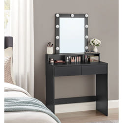 Songmics - Coiffeuse, Miroir led à Luminosité Réglable, 2 Tiroirs et 3 Compartiments, Coin Beauté, Style Moderne, Noir