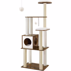 Description générale En marron rustique et blanc chic, cet arbre à chat moderne avec griffoirs s'intègre facilement dans la p ...