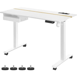 VASAGLE Bureau Électrique Réglable en Hauteur, Bureau Assis-Debout, Surface 60 x 120 cm, Réglable en Continu, Fonction Mémoire de 4 Hauteurs, Blanc