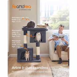 Feandrea Arbre à Chat Tour de Jeux 101 cm XL Maison pour Chats Jusqu’à 20 kg Grande Plate-Forme 2 Niches Griffoir Gris Foncé