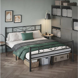 Lit adulte 160 x 200 cm, 2 Personnes, en Métal, pour Chambre Ado, Noir