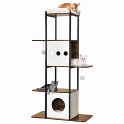 Description générale Cet arbre à chat allie design et fonctionnalité avec sa combinaison de marron rustique et de blanc, parf ...