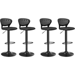 Tabouret de Bar,Hauteur réglable, Assise rembourrée, Dossier en Forme de Couronne, Tissu Respirant, Pivotant, pour Cuisine, Bar, Noir, Lot de 4