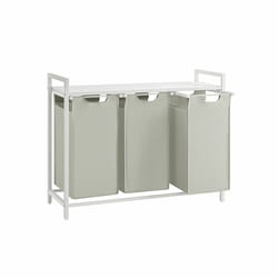 Songmics VASAGLE 3 x 38L panier à linge 114 L Rectangulaire Tissu, Panneaux MDF, Acier Blanc