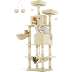 Songmics - feandrea Arbre à Chat, Grande Tour de Jeux, Hauteur 206 cm, avec 13 Griffoirs, 1 Planche à Griffer, 2 Plate-Formes, 2 Niches, Panier,