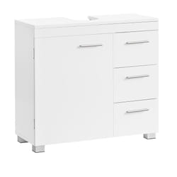 Songmics - vasagle Meuble sous Vasque, 70 x 30 x 64 cm, Meuble de Salle de Bain, 3 Grands Tiroirs, 2 Compartiments Derrière Porte, Blanc