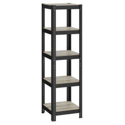 Tagère de Rangement à 5 Niveaux, 37 x 37 x 150 cm, Capacité 400 kg, Planches Réglables, Style Naturel, pour Cuisine, Salon, Grège et Noir