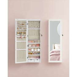 Armoire à Bijoux - SONGMICS - Blanc Boisé et Beige - Miroir et Compartiments Verrouillables