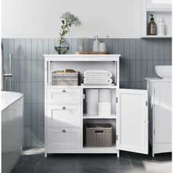 Songmics - vasagle Meuble de Salle de Bain avec 3 Tiroirs, Étagères Réglables, 60 x 30 x 80 cm, Meuble de Rangement, Commode, Placard, Armoire, Blanc
