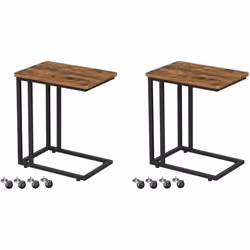 Table de Chevet - VASAGLE - Lot de 2 - Cadre en Acier et roulettes - Marron Rustique et Noir