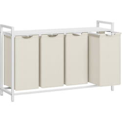 Vasagle - Panier à Linge, Corbeille à Linge Sale, Rangement 4 Compartiments, 4 Sacs Amovibles en Tissu Oxford, Étagère, Cadre en Métal, 4 x 40 l, 116