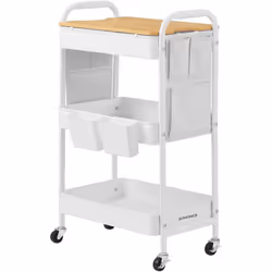 【SOLIDE ET DURABLE】Ce chariot de rangement fabriqué en acier et MDF de haute qualité supporte jusqu'à 30 kg. Sa fabrication s ...