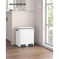 Songmics - Poubelle Cuisine, 2 x 15L, Poubelle Tri, avec Pédale, 2 Compartiments, Seaux Intérieurs, Couvercles en Douceur, pour Petites Familles, En