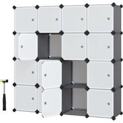 Meuble de Rangement Modulable, 16 Compartiments, Étagère en Plastique, avec Portes, pour Vêtements, Chaussures, Jouets, Livres, Assemblage Facile,