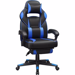Fauteuil de Bureau Repose-Pieds Télescopique Mécanisme à Bascule Appui-tête Support Lombaire Noir dencre et Bleu Ciel