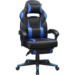 Fauteuil de Bureau Repose-Pieds Télescopique Mécanisme à Bascule Appui-tête Support Lombaire Noir dencre et Bleu Ciel