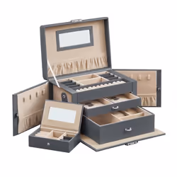 SONGMICS Boîte à Bijoux avec 2 tiroirs Coffre à Bijoux verrouillable avec Miroir Doublure en Velours Cadeau Noel Gris JBC121G ...