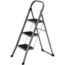 Échelle Domestique à 3 Marche, Pliable, Largeur de Marche 20 cm, Antidérapant, avec Barre d’Appui, Charge 150 kg, en Acier, Testé par SGS, Gris et