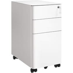 Caisson de Bureau, Placard de Rangement Mobile, avec roulettes et Serrure, pour Documents et Dossier Suspendu, avec 3 tiroirs, Blanc OFC030W01
