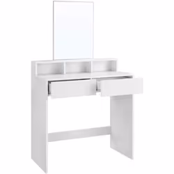 Description générale Découvrez notre coiffeuse blanche moderne avec miroir et 2 tiroirs, idéale pour organiser votre espace b ...