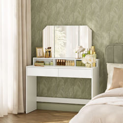 Songmics - Coiffeuse avec 3 Miroirs, 2 tiroirs et 3 Compartiments de Rangement, sans tabouret, 100 x 40 x 142 cm, Style Moderne, Blanc