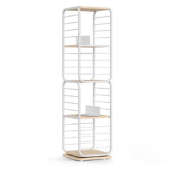Vasagle - Bibliothèque à 4 Niveaux, Étagères Tournante avec Serre-Livres pour Petits Espaces, Étagère d'Angle, Cadre en Acier, Beige Naturel et Blanc
