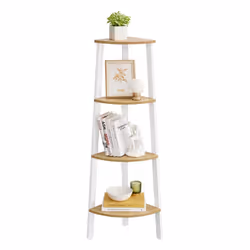 Vasagle LLS034Y70 étagères Etagère d'angle Autonome Panneau aggloméré, Acier Chêne, Blanc