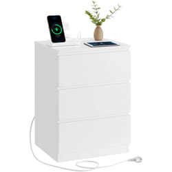 Vasagle - Table de Chevet avec Multiprise, 3 Tiroirs, 2 Prises ca, 2 Ports usb, Façades de Tiroirs Biseautées, pour Salon, Chambre, Bureau, Moderne,