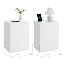Vasagle - Lot de 2 Tables de Chevet avec Multiprise, 3 Tiroirs, 2 Prises ca, 2 Ports usb, Façades de Tiroirs Biseautées, pour Salon, Chambre, Bureau,