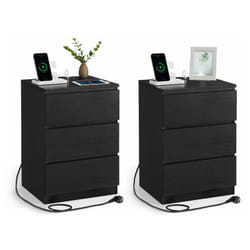 Vasagle - Lot de 2 Tables de Chevet avec Multiprise, 3 Tiroirs, 2 Prises ca, 2 Ports usb, Façades de Tiroirs Biseautées, pour Salon, Chambre, Bureau,
