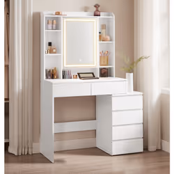 Description générale Cette coiffeuse moderne allie fonctionnalité et élégance. Avec un design épuré et des lignes claires, el ...