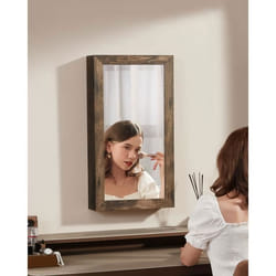 SONGMICS Armoire à Bijoux Murale Verrouillable avec Miroir Surface en Marron Rustique