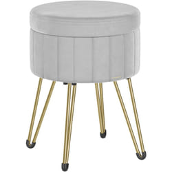 Songmics - Tabouret Rangement, Siège Rond, Tabouret Coiffeuse, Pouf en Velours, Repose-pieds, 39 x 44,4 cm (Diamètre x h), 4 Pieds en Métal, pour