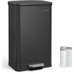 Songmics - Poubelle de Cuisine 40L, Grand, Corbeille à Déchets à Pédale avec Couvercle, en Acier, Fermeture en Douceur, 15 Sacs Poubelle Inclus, Noir