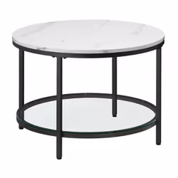 [Style moderne minimaliste] Un dessus façon blanc marbré, une étagère en verre trempé en dessous et.... d'élégants pieds en a ...