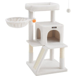 Arbre à Chat, Tour de Jeux, Grand Plate-forme, Hauteur 96 cm, Blanc Crème