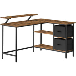 Vasagle - Bureau en Forme de l avec 2 Tiroirs Spacieux, Bureau Gaming avec Support pour Écran, Bureau d'Angle, Bureau d'Ordinateur avec Étagère