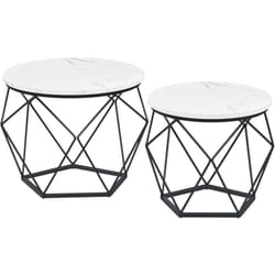 Vasagle - Table Basse Ronde, Lot de 2, Table d'Appoint, Bout de Canapé, Style Moderne, Plateau Amovible, Cadre en Acier, pour Salon, Blanc et Noir