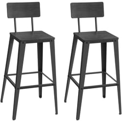 Vasagle - Tabouret Bar Industriel, Lot de 2, Chaise Bar Cuisine, avec Dossier, Cadre en Acier, Montage Facile, Style Industriel, Noir