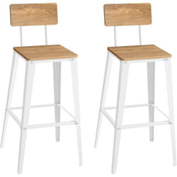 Vasagle - Tabouret Bar Industriel, Lot de 2, Chaise Bar Cuisine, avec Dossier, Cadre en Acier, Montage Facile, Style Industriel, Blanc