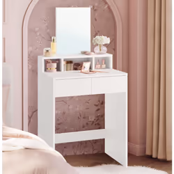Description générale Cette coiffeuse moderne est idéale pour optimiser l'espace dans votre chambre. Avec ses 2 tiroirs, une g ...