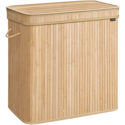 SONGMICS Panier à Linge Sale avec Couvercle, Corbeille Linge Sale en Bambou, Sac Intérieur Amovible et Lavable en Machine, Poignées, Volume 150 L,