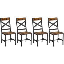 Chaises de Salle à Manger, Lot de 4, Sièges de Cuisine, Cadre en Acier, Ergonomique, Style Industriel, pour Salon, Cuisine, Marron Rustique et Noir
