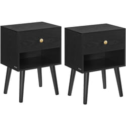 Tables de Chevet, Lot de 2, avec Tiroir et Compartiment Ouvert, Pieds en Bois, Noir Boisé