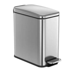 Poubelle de Salle de Bain 10L Petit Couvercle à Pédale Compact Petit Espace en Acier Fermeture en Douceur Argent