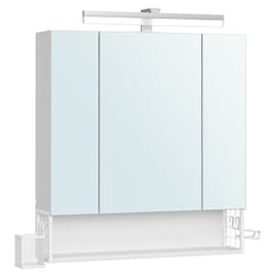 Vasagle - Meuble de Salle de Bain 3 Portes, Armoire Murale avec Miroir, Multiprise, Panier Suspendu, Support pour Sèche-Cheveux, pour Salle de Bain,